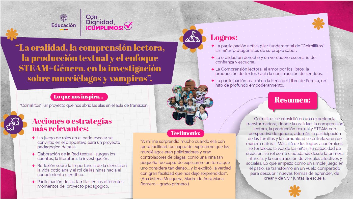 La oralidad, la comprensión lectora, la producción textual y el enfoque STEAM+Género, en la investigación sobre murciélagos y vampiros; en la I.E. La Inmaculada - Pereira