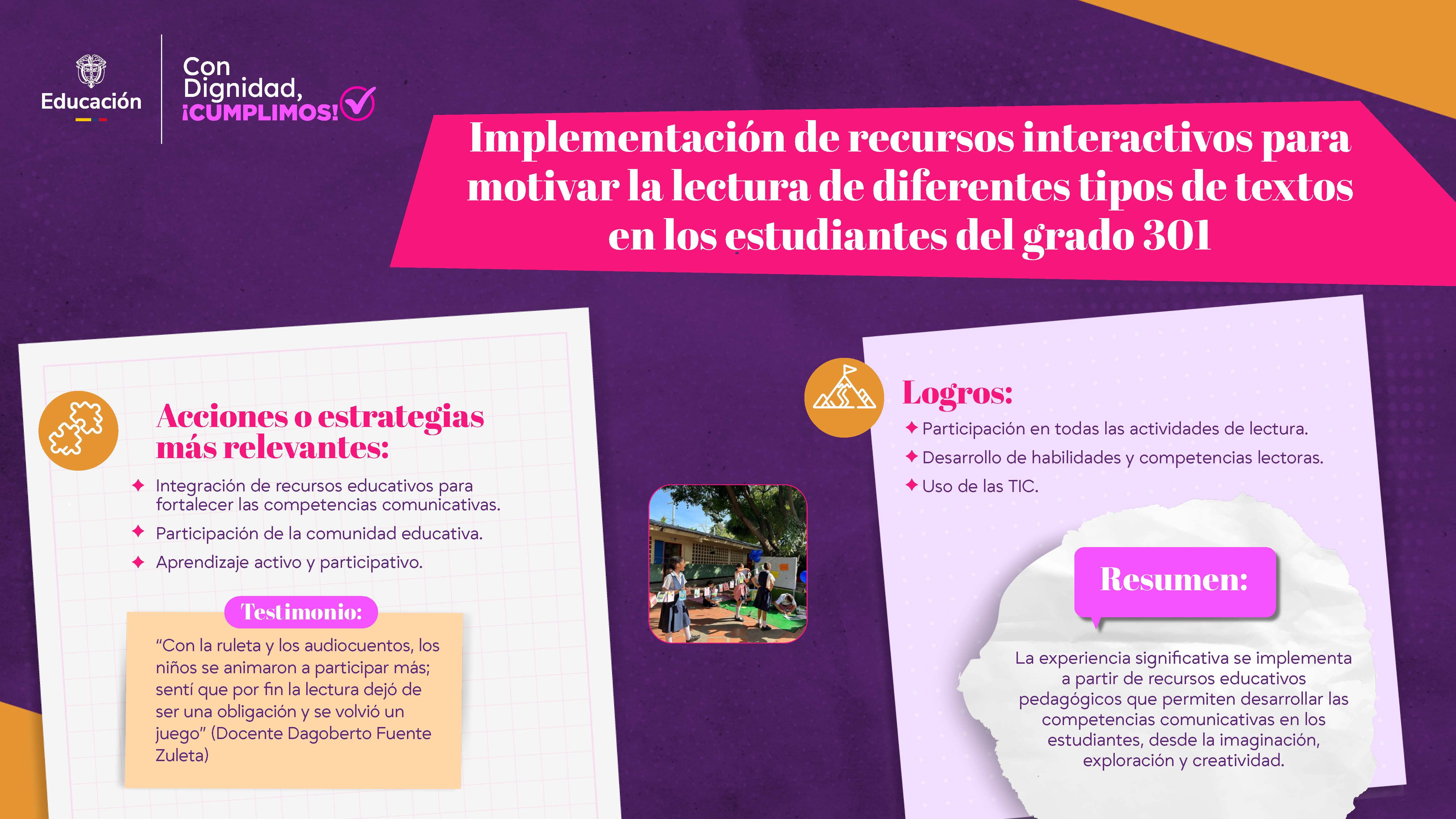 Implementación de recursos interactivos para motivar la lectura de diferentes tipos de textos en los estudiantes del grado 301
