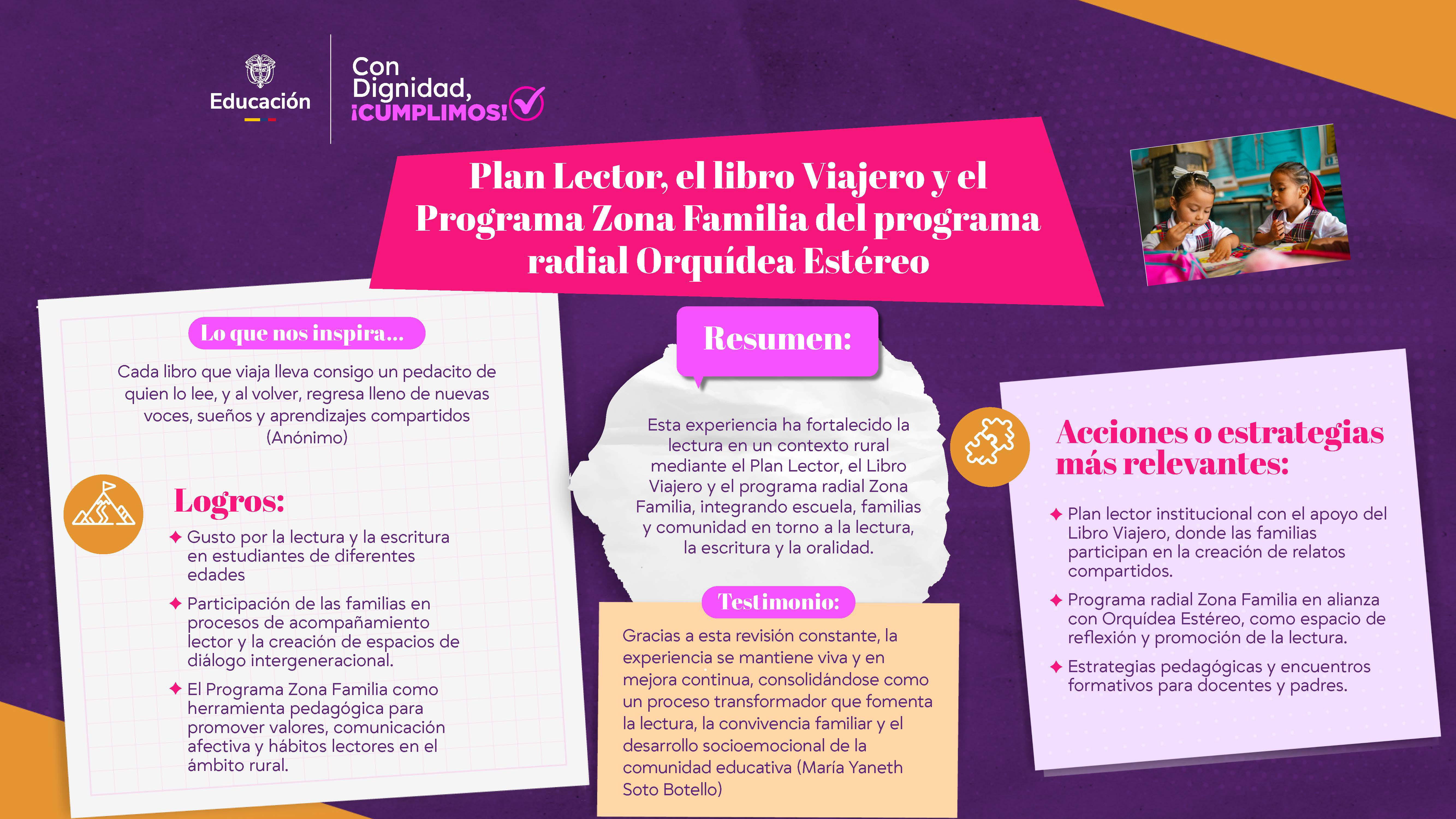 Plan Lector, el libro Viajero y el Programa Zona Familia del programa radial Orquídea Estéreo