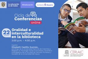 Ecard invitación webinar sobre oralidad e interculturalidad en la biblioteca