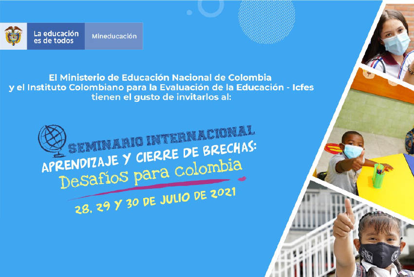Ecard invitación Seminario Internacional. Fotografías niños estudiantes con tapabocas