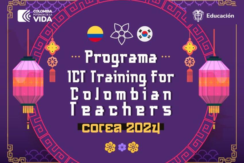 Banner que dice Programa ICT Training for Colombian Teachers Corea 2024, en fondo morado