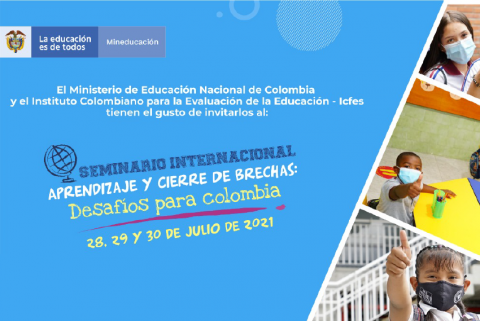 Ecard invitación Seminario Internacional. Fotografías niños estudiantes con tapabocas