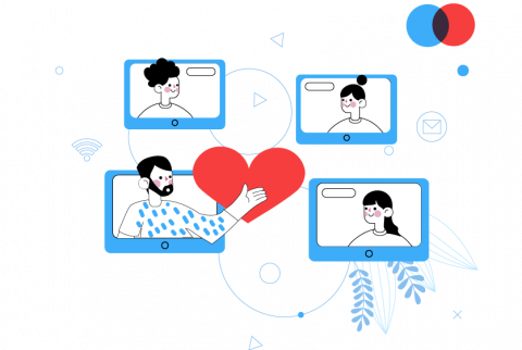 Ilustración personas conectadas y un corazón