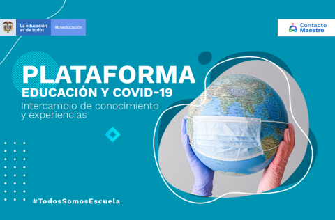 un globo terraqueo con tapabocas y manos con guantes sosteniéndolo