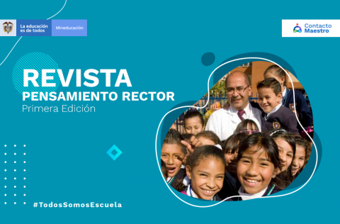 Rector con sus alumnos del colegio