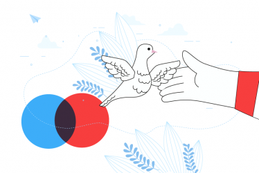 Ilustración mano y paloma blanca volando