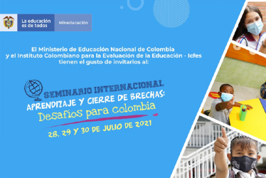Ecard invitación Seminario Internacional. Fotografías niños estudiantes con tapabocas