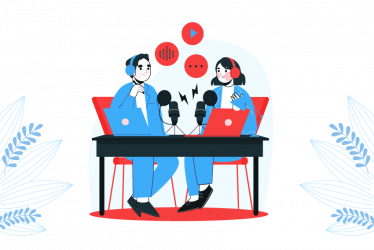 Ilustración Estudiantes grabando podcast