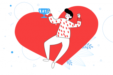 Ilustración corazón y persona con trofeo