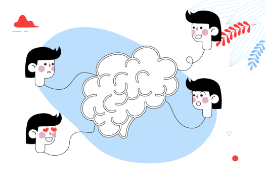 Imagen de cuatro jovenes conectados en una nube que está en el centro, como sugerencia de comunicación digital